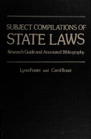Front cover of Subject Compilations of State Laws by Lynn V. Foster