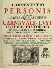 Front cover of Commentatio de personis vvlgo larvis sev mascheris von der Carnavals-Lvst by Berger, Christoph Heinrich Edler Herr von