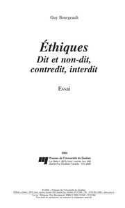 Cover of Éthiques by Guy Bourgeault