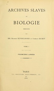 Front cover of Archives slaves de biologie by Unknown