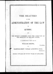 Front cover of The beauties of the administration of the law in Quebec by A. Gugy