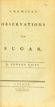 Front cover of Chemical observations on sugar by Rigby, Edward