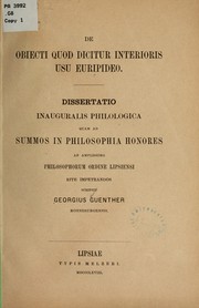 Front cover of De obiecti quod dicitur interioris usu Euripideo by Georg Günther
