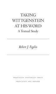 Front cover of Taking Wittgenstein at his word by Robert J. Fogelin
