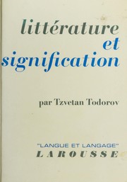 Front cover of Litterature et signification by Tzvetan Todorov