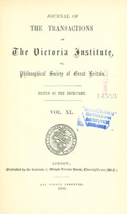 Cover of Journal of the transactions of the Victoria Institute, or Philosophical Society of Great Britain by Victoria Institute (Great Britain)