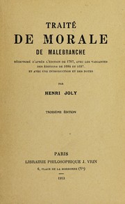 Front cover of Traite  de morale de Malebranche by Nicolas Malebranche