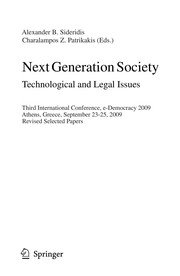 Front cover of Next Generation Society. Technological and Legal Issues by Alexander B. Sideridis