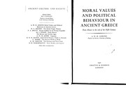 Cover of Moral values and political behaviour in Ancient Greece: from Homer to the end of the fifth century by A. W. H. Adkins