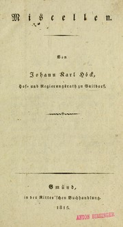 Front cover of Miscellen by Johann Karl Ho ck