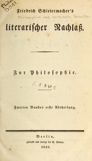 Cover of Philosophische und vermischte Schriften by Friedrich Schleiermacher