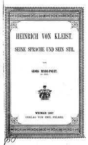 Front cover of Heinrich von Kleist: Seine Sprache und sein Stil by Georg Minde-Pouet