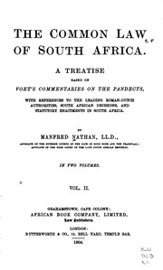 Front cover of The common law of South Africa by Manfred Nathan
