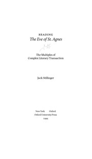 Front cover of Reading The eve of St. Agnes by Jack Stillinger
