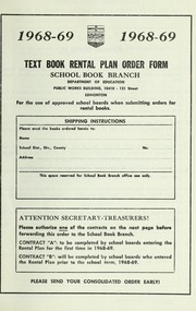 Cover of Text book rental plan order form by Alberta. School Book Branch