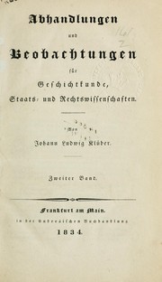 Front cover of Abhandlungen und Beobachtungen für Geschichtkunde, Staats- und Rechtswissenschaften by Johann Ludwig Klüber