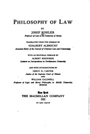 Front cover of Philosophy of law by Josef Kohler