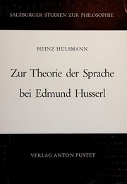 Front cover of Zur Theorie der Sprache bei Edmund Husserl by Heinz Hülsmann