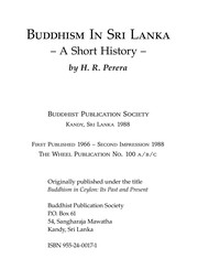 Front cover of Buddhism in Sri Lanka by H.R. Perera