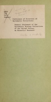 Front cover of Summary statement of the systematic biology collections of the United States by Conference of Directors of Systematic Collections