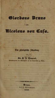 Front cover of Giordano Bruno und Nicolaus von Cusa by F. J. Clemens