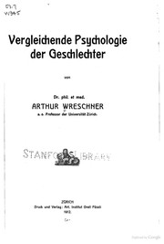 Front cover of Vergleichende Psychologie der Geschlechter by Arthur Wreschner