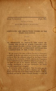 Front cover of Ordinances and resolutions passed by the State Convention by North Carolina. Convention