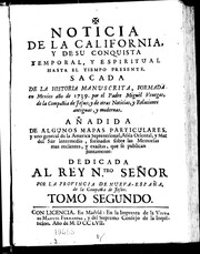 Cover of Noticia de la California, y de su conquista temporal, y espiritual hasta el tiempo presente by Miguèl Venegas