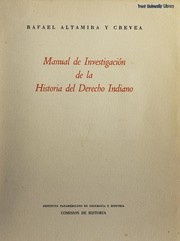Cover of Manual de investigación de la historia del derecho indiano by Rafael Altamira