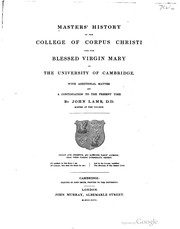 Front cover of Masters' History of the College of Corpus Christi and the Blessed Virgin Mary in the University of Cambridge by Masters, Robert