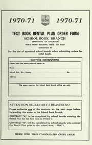 Cover of Text book rental plan order form by Alberta. School Book Branch