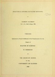 Front cover of Analytical control of water softening by Andrew Jacobson