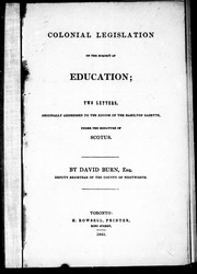Front cover of Colonial legislation on the subject of education by David Burn