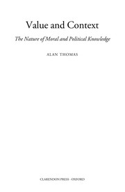 Cover of Value and context by Thomas, Alan Dr