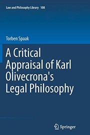 Front cover of A Critical Appraisal of Karl Olivecrona's Legal Philosophy by Torben Spaak
