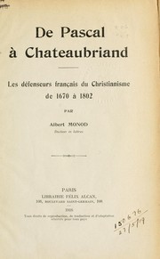 Cover of De Pascal à Chateaubriand by Albert Monod