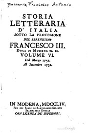 Front cover of Storia letteraria d'Italia .. by Francescantonio Zaccaria