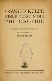 Front cover of Einleitung in die Philosophie by Oswald Külpe