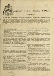 Cover of Relation and value of the Educational Depository to the public and high schools by Ontario. Ministry of Education.
