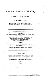 Cover of Valentine and Orson by Thomas John Dibdin