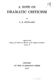 Cover of A note on dramatic criticism by Joel Elias Spingarn