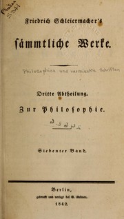 Cover of Philosophische und vermischte Schriften by Friedrich Schleiermacher