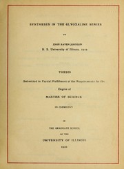 Front cover of Synthesis in the glyoxaline series by Johnson, John R.