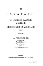 Front cover of De parataxis in Terenti fabulis vestigiis by A. Weninger