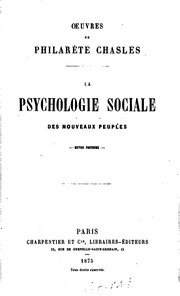 Cover of La psychologie sociale des nouveaux peuples by Philarète Chasles