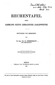 Front cover of Rechentafel nebst sammlung häufig gebrauchter zahlenwerthe by H. Zimmermann