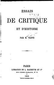 Front cover of Essais de critique et d'histoire by Hippolyte Taine
