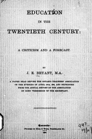 Front cover of Education in the twentieth century by J. E. Bryant