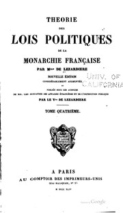 Front cover of Théorie des lois politiques de la monarchie française by Marie Charlotte Pauline Robert de Lézardière