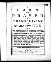 Cover of A form of prayer and thanksgiving to Almighty God by Church of England